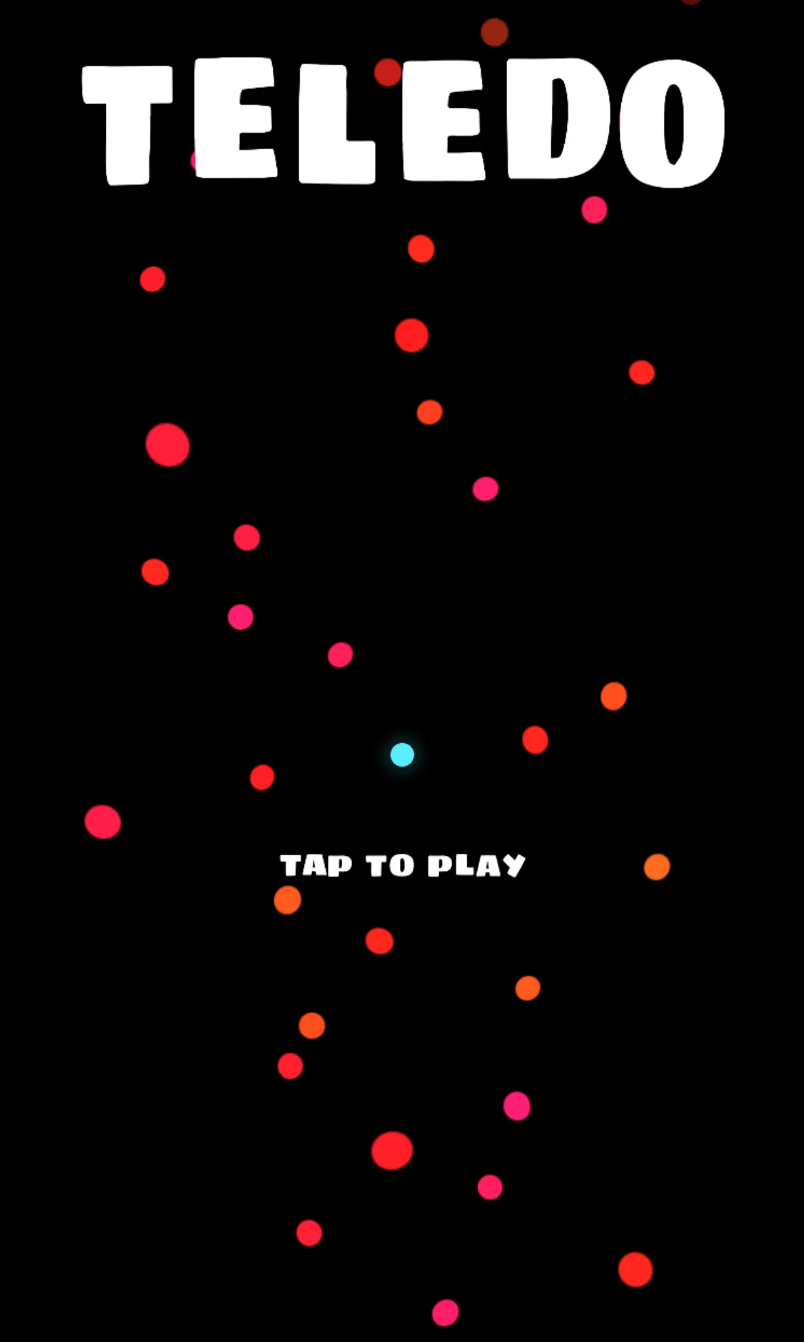 Teledo title screen with red hazards around a blue player on a black background.